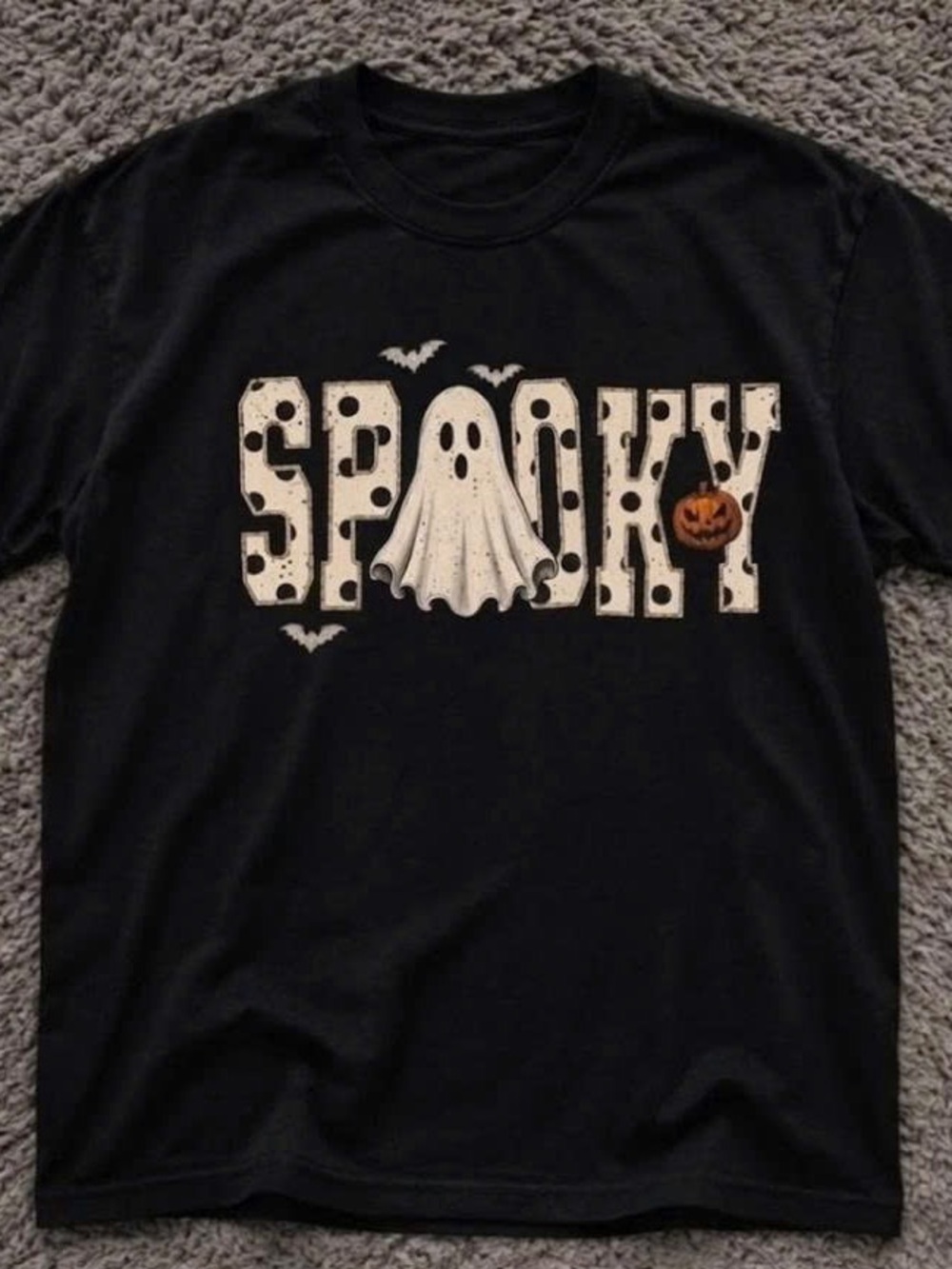 Black 'Spooky' Ghost & Pumpkin Graphic Tee